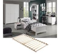 GASTON - Lit 90x200cm + Sommier + Chevet + Armoire 3P + Pack Bureau - Altobuy Blanc
