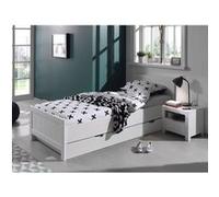 GASTON - Pack Lit 90x200cm + Chevet 1 Tiroir Laqués Blanc -