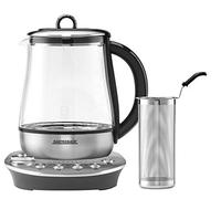 Gastroback 42434 Design Tea Aroma Plus Bouilloire à thé avec 8 programmes de thé (60 à 100 °C), récipient en verre de 1,5 l, 1400 W, verre, argenté, noir
