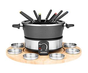 GASTROBACK 42566 Set à fondue, plateau tournant pratique avec 8 récipients à sauce en acier inoxydable, réglable en continu de 40 °C à 190 °C, 1000 W, 1000, casserole antiadhésive, noir, argenté