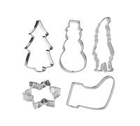 GastroMax - Set Emporte Pièce Patisserie pour Biscuits de Noël - 5 pcs - Sapin, Bonhomme de Neige, Chaussette, Gnome, Flocon - Moule à Biscuits - Cookies Originaux - un Noël Unique