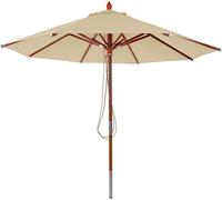 Gastronomie Parasol en bois HWC-C57, Parasol de jardin, polyester/bois 14kg, rond Ø3m corde antichoc ~ crème