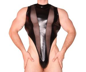Gatamiau Body Transparent pour Homme Justaucorps Résille sans Manches | Lingerie Bodysuit Coupe Ajustée Cuir Sous-vêtement Une Pièce Col Roulé Coquin String Clubwear Saint-Valentin Lune Miel