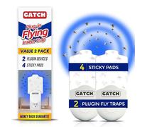 GATCH Piège à insectes volants pour l'intérieur, piège à mouches à fruits (2 bases enfichables + 4 coussinets adhésifs) - Attrape-mites avec veilleuse - Attrape-mouches UV pour la maison et le bureau