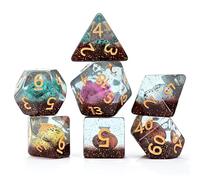 Gate Keeper Games and Dice : Inclusion Dés : Œufs de Dinosaure - Lot de 7 jeux de rôle - Œufs de dinosaures multicolores et paillettes marron en résine transparente, jeux de rôle