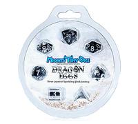 Gate Keeper Games & Dice: Mighty Tiny Dice: Dragon Eggs - 7 pc - RPG Dice Set, 3-Layer Neutron Style, Clear-Silver Glitter-Black, 12mm Resin Dice