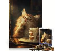 Gâteau Chat Tabby Orange Mignon Puzzle 1000 Pièces Adultes Puzzles Cadeaux Jeu de Réflexion Loisirs Amusant Qualité Bord Joli Cadeau (50x75cm)