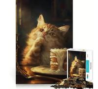 Gâteau Chat Tabby Orange Mignon Puzzle 1000 Pièces pour Adolescents Puzzle Détente Anti-Stress Découpe Lisse Cadeau Artistique (38x26cm)