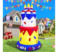 Gâteau d'anniversaire gonflable de 1,8 m avec bougies - Décorations d'extérieur lumineuses - Décoration de fête d'anniversaire avec lumières LED pour intérieur, maison, célébration, cour, jardin