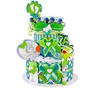 Gâteau de couches/Pampers gâteau > bébé cadeau pour fille et garçon dans un beau vert ton//Cadeau pour la naissance, baptême, baby party//Cadeau Original et Pratique Pour Bébé