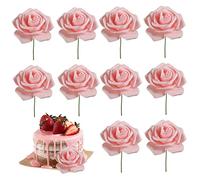 Gâteau de gâteau pour femmes topper rose gâteau de fleur de rose pour 3,8 Festival de déesse décor de gâteau de fête de mère 10pcs 7,5x20 cm