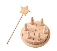 Gâteau en bois pour enfants - Kit de découpe alimentaire - Gâteau d'art DIY avec bougies amovibles, éléments décoratifs, kit de jeu de fête de thé de l'après-midi | Gâteau d'anniversaire en bois pour