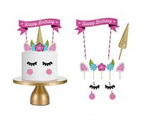 Gateau Licorne Decoration Ensemble Cupcake Topper faite à la main, Avec cils - Réutilisable - Pour fête d'anniversaire, mariage, fête prénatale.