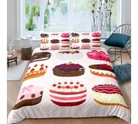 Gâteau Peint Housse de Couette 160x200 Parures de Lit 1 Personne Imprimé 3D Microfibre Douce Enfants, Garçons et Filles Housses Couette avec 2 Taies d'oreiller et Fermeture Éclair h.5133