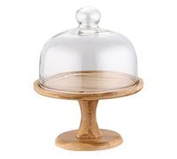 Gâteau Stand avec en Bois Pieds Assiette À Gâteau Serveur avec Cloche De Verre Vitrine Cupcake Dessert Plateau Plateau pour Le Fromage Pâtisseries 255Mm