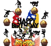 Gâteau Topper de Skateboard,Doyomtoy Décoration Gateau Anniversaire Happy Birthday Gâteau Topper Skateboard pour Enfants Fête D'anniversaire 15 pièces