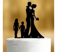 Gâteau Topper jeunes mariés avec des enfants - pour gâteau de mariage - verre acrylique noir - XL - gâteau, décoration, figurine pour gâteau, mariage, gâteau, décoration de gâteau, M. Mme
