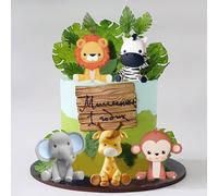 Gâteau Topper Jungle, 5 Pièces Animaux Gâteau Décoration, Decor Gateau Animaux la forêt, Girafe,Lion,Singe,Éléphant,Zèbre pour Enfants Fête d'anniversaire Animaux de la Jungle Gâteau Décoration