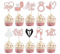 Gâteau Toppers Bridal, 30 PCS Bride To Be Cupcake Toppers, Nuptiale Cupcake Topper avec I Do, Love Heart Ring, Miss to Mrs, pour les Mariages et les Fêtes D'adieu aux Jeunes Mariées (A)