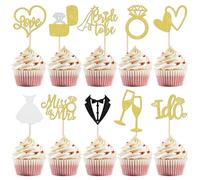 Gâteau Toppers Bridal, 30 PCS Bride To Be Cupcake Toppers, Nuptiale Cupcake Topper avec I Do, Love Heart Ring, Miss to Mrs, pour les Mariages et les Fêtes D'adieu aux Jeunes Mariées (B)