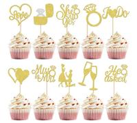 Gâteau Toppers Bridal, 30 PCS Bride To Be Cupcake Toppers, Nuptiale Cupcake Topper avec I Do, Love Heart Ring, Miss to Mrs, pour les Mariages et les Fêtes D'adieu aux Jeunes Mariées (D)