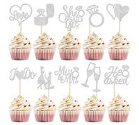 Gâteau Toppers Bridal, 30 PCS Bride To Be Cupcake Toppers, Nuptiale Cupcake Topper avec I Do, Love Heart Ring, Miss to Mrs, pour les Mariages et les Fêtes D'adieu aux Jeunes Mariées (E)