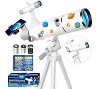 Gaterda Télescope Astronomique Enfant & Adultes, 80 mm Ouverture 500 mm Télescope Réfracteur avec Adaptateur pour Téléphone, Autocollants Décoratifs sur Le Thème de l'espace et Monture AZ