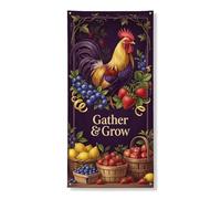 Gather & Grow Bannière décorative pour porte de coq - Style rustique avec fruits - Décoration de printemps pour intérieur et extérieur - Fournitures de vacances festives - 91,4 x 183 cm