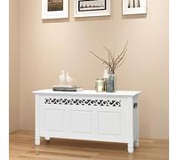 Gatherant Banc de rangement style baroque MDF blanc 96 x 32 x 51 cm avec grand espace de rangement, banc pour couloir, garde-robe, étagère à chaussures, organiseur, étagère élégante