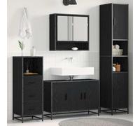 Gatherant Lot de 3 meubles de salle de bain - Aspect chêne noir - En bois avec espace de rangement - Meuble sous lavabo et miroir - Solution intérieure moderne pour l'ordre et le design