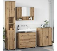 Gatherant Lot de 4 meubles de salle de bain en chêne Artisan avec lavabo, miroir, armoire haute et meuble bas pour salles de bains élégantes et modernes, espace de rangement optimal et design élégant