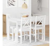 Gatherant Table à manger blanche 5 pièces avec plateau extensible et 4 chaises en pin pour salle à manger, cuisine, petit déjeuner, famille et invités