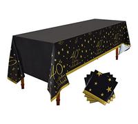 Gatherfun Lot de 4 nappes jetables en Plastique imperméable pour 40e Anniversaire - Dorées et Noires - pour Homme et Femme - Décorations de fête d'anniversaire 40 Ans