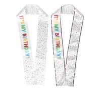 GATHINESS 2 Pièces Écharpe D'anniversaire C'est Mon Écharpe D'anniversaire Satin Blanc Ajustable, Légère et Douce, pour Fille et Garçon et Filles, Fête D'anniversaire et Longues