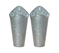 GATHINESS 2 Pièces Pot de Fleurs Mural en Fer Galvanisé Argenté, Support Stable et Solide pour Décoration Extérieure et Balcon, Jardinière Suspendue Polyvalente pour Fleurs