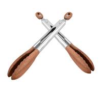 GATHINESS 2pièces Pinces Bois pour Cuisine avec Embouts Inox Dentelés Pinces à Grillade Réutilisables pour Saisir Viande Fromage et Muffins Outils Pratiques pour Cuisson et Service