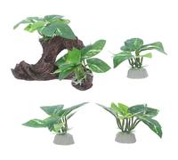 GATHINESS 4 Pièces Décor de Grotte en Bois Flotté pour Aquarium Cachettes pour Poissons, Plantes Artificielles Réalistes en Plastique pour Environnement Aquatique Interactif