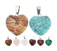 GATHINESS 8pcs Pendentifs en Pierre Naturelle Forme Cœur Couleurs Variées pour Création de Bijoux DIY Colliers et Bracelets Usage Artisanat