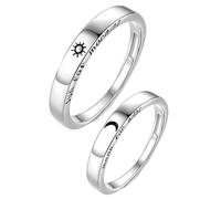 GATHINESS Anneaux Créatifs en Cuivre Argenté pour Couple 2pcs, Bagues Décoratives Ouvertes Soleil et Lune, Bague Unique pour Anniversaire ou Fête