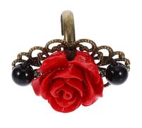 GATHINESS Bague Rétro Style Fleur en Métal et Agate Noire Élégante pour Filles, Accessoire Décoratif pour Selfie et Costume, Cadeau Anniversaire