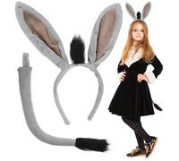 GATHINESS Bandeau Oreilles D'âne Gris Queue, Accessoire en Fil Résistant la Décoloration, Peau Douce, Costume Réaliste pour Halloween et Carnavals, 1 Set
