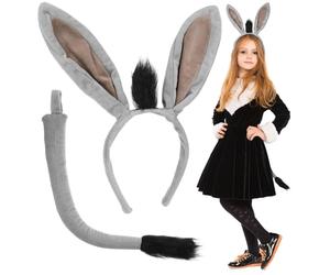 GATHINESS Bandeau Oreilles D'âne Gris Queue, Accessoire en Fil Résistant la Décoloration, Peau Douce, Costume Réaliste pour Halloween et Carnavals, 1 Set