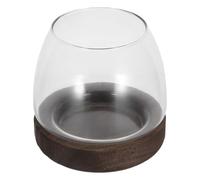 GATHINESS Bouteille Ronde en Verre avec Support en Bois pour Plantes et Petits Poissons, Écosystème Autonome Élégant pour Bureau et Entretien Facile