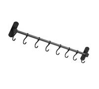 GATHINESS Crochet de rangement mural en aluminium spatial noir 50 cm, barre adhésive sans perçage avec 8 crochets mobiles, support étanche pour ustensiles, utilisation cuisine et salle de