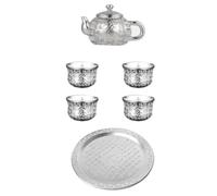 GATHINESS Ensemble de Théière Argenté en Alliage de Zinc Porte-théière, Design Chinois Élégant pour Bars et Hôtels, Coffret Présent Thé Luxueux