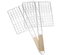 GATHINESS Filet de Barbecue Carré en Acier Inoxydable 2pcs avec Poignée en Bois Résistant et Facile à Utiliser pour Barbecue Extérieur