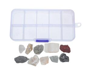 GATHINESS Kit de Spécimens Minéraux, 1 Boîte, Plastique et Pierre, Compartimenté, Matériel Pédagogique de Géographie et Géologie pour Élèves du Primaire, Apprentissage en Classe