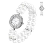 GATHINESS Montre-Bracelet à Manchette Vintage pour Femmes avec Perles Blanches et Alliage, Accessoire Polyvalent Élastique pour Fêtes de Noël