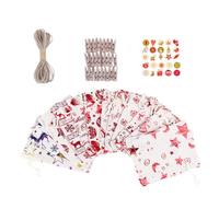GATHINESS Paquet Présent de Noël en Toile de Jute à Cordon avec Motifs Festifs, Fermeture Dustproof, 24 Pochettes Décoratives pour Présents Pouvant être Suspendues la Porte ou Cheminée