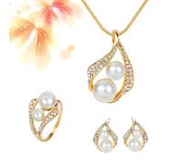 GATHINESS Parure de Bijoux pour Femmes Boucles D'oreilles, Collier et Bague en Alliage et Perles, Design Simple et Élégant, pour Mariage et Port Quotidien